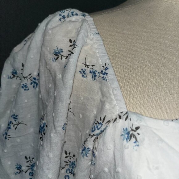 LULUS ALWAYS CHARMING Blue & White Floral Swiss Dot Puff Sleeve BABYDOLL Dress M - Picture 5 of 14